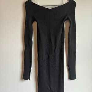 Aritzia Wilfred Le Fou - Black Charamillon Long Sleeve Ribbed Knit Dress - XXS